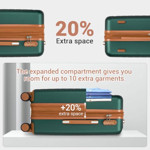 Kono Carry-On Suitcase 20in Expandable ABS+PC Airline Approved Green by Kono - Used condition - Image 3