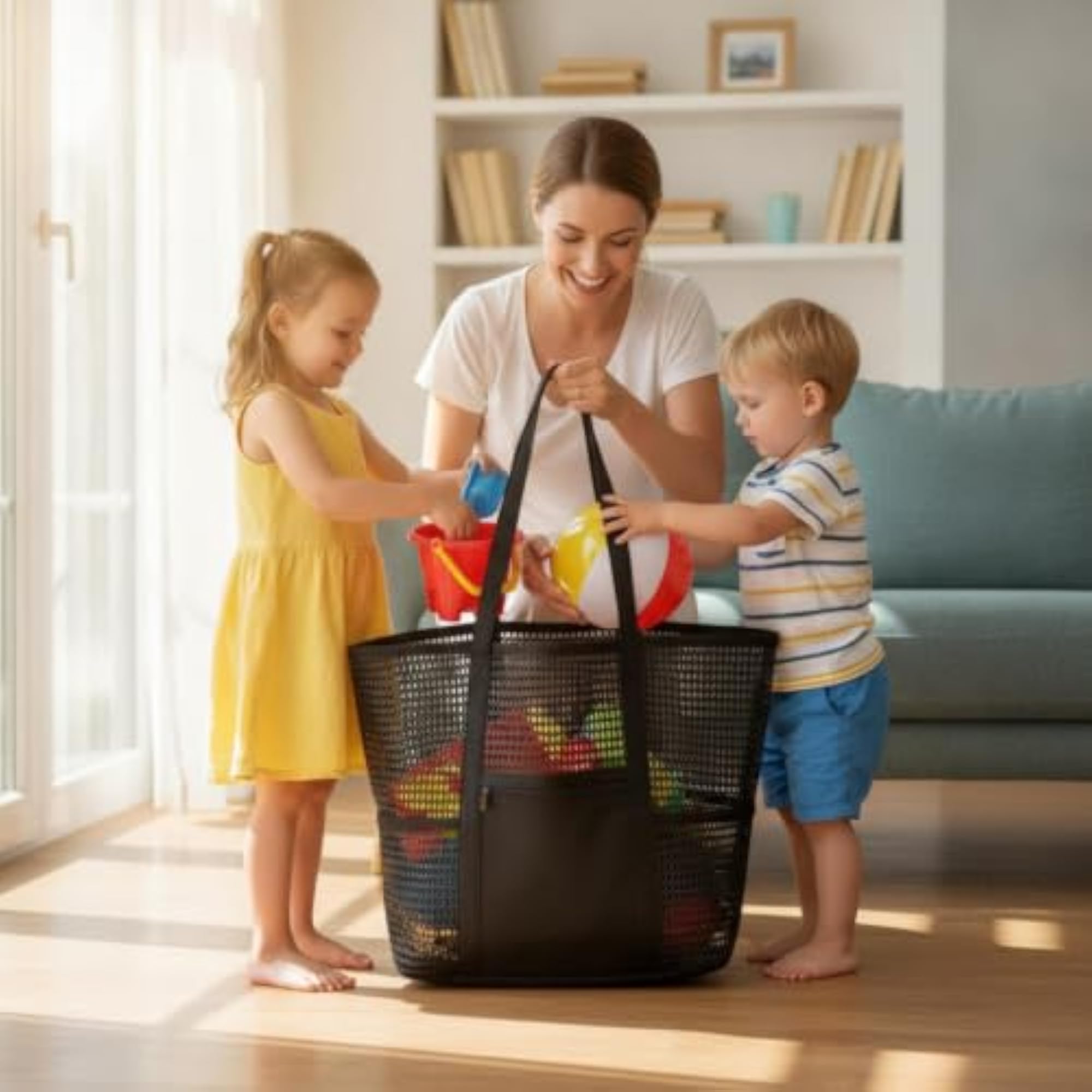 Breathable Mesh Beach Tote Bag with Zip Pocket
