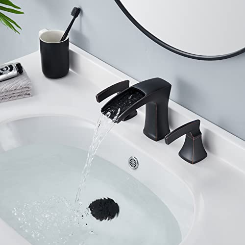 Lexdale Waterfall Bathroom Faucet Widespread Bathroom Vanity Sink Faucet Oil Rubbed Bronze Brass 2 Handles Lavatory Bath Faucet With Pop Up Drain And Supply Lines #TOP2