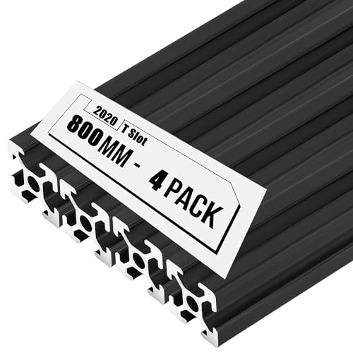 4PCS 31.5inch 2020 Aluminum Extrusion,T Slot Extruded Aluminum Rail, European Standard Anodized Black Linear Rail, for 3D Printer Laser Engraving Machine CNC Workbench DIY (800MM, 4)