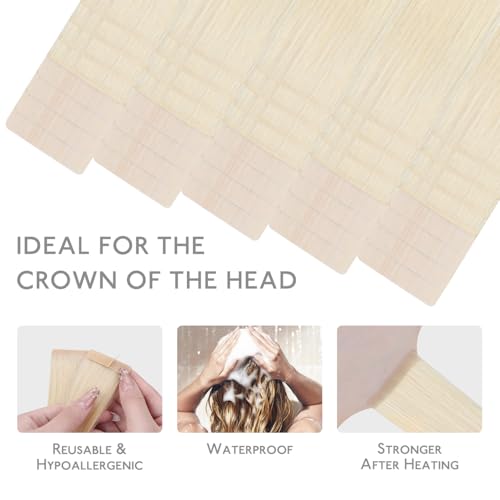 Image of WENNALIFE Invisi Edge Tape in Hair Extensions Human Hair,#60A,16 Inch | 16 Inch 100g 40pcs (Invisi Edge & Classic) Platinum Blonde Invisi Remy Hair Natural Seamless Injected Tape Ins