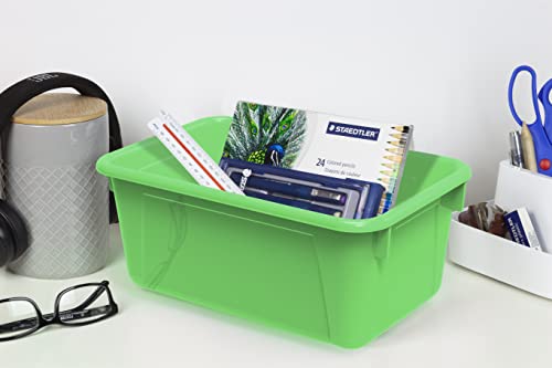 Image of Storex Small Cubby Bins - Plastic Storage Containers for Classroom with Non-Snap Lid, 12.2 x 7.8 x 5.1 inches, Green, 5-Pack (62409A05C)