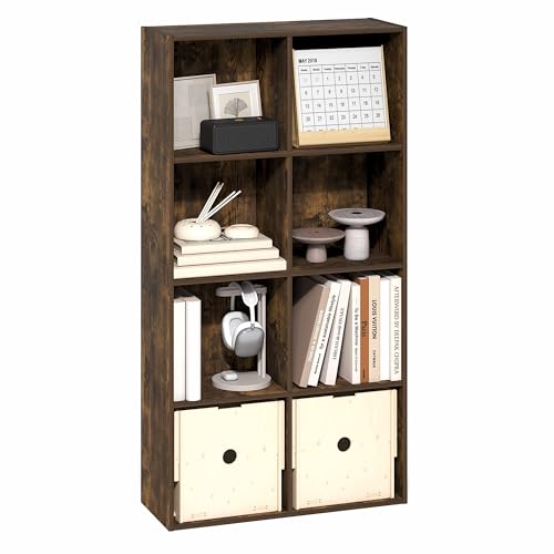 Furinno LUDER Book Shelf, 8-Cube Bookshelf, Bookcase with Open Shelves, 9.5 x 24.6 x 47, for Living Room, Bedroom, Home Office, Amber Pine by Furinno - Used condition - US$49.96