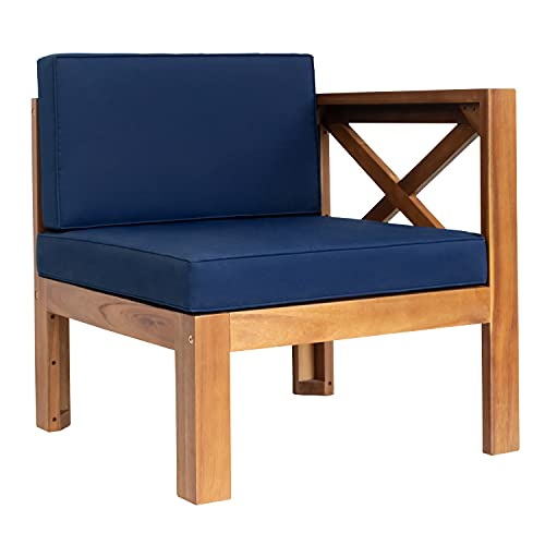 Merax Patio Furniture Sets, 5-Piece Patio Conversation Sets, Outdoor Patio Wood Sectional Sofa Seating Group Set With Coffee Table & Cushions (Natura+Blue, 5 Piece) #TOP4