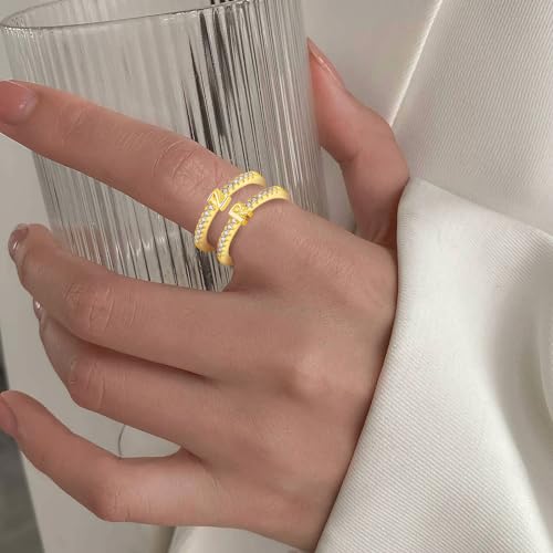 Bague initiale R en argent 925 doré, un bijou monogramme empilable et ajustable de haute qualité - 5