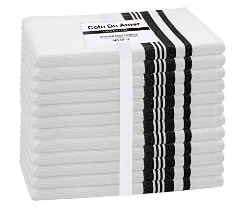 Cote De Amor Lot de 12 Torchons de Cuisine Absorbant - 100% Coton Serviettes de Cuisine qualité...