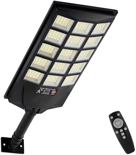 Solar Lights Outdoor Waterproof, Dusk to Dawn Solar Street Light with Remote Control, Motion Sensor Security Light for Outside Garden Yard Parking Lot, Oudoor Flood Lights, 1PACK
