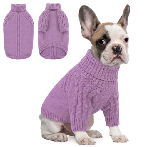 Queenmore Dog Sweater, Knit Turtleneck Long Sleeve Pet Sweater for Winter | Soft Warm Pullover with Stylish Patterns, Comfortable Cozy Dog Clothes for Small Dogs Puppy Chihuahua Yorkie (Purple,XS)
