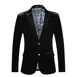 THWEI Mens Velvet Blazer Slim-Fit Fashion Solid Suit Jacket Black 2XL