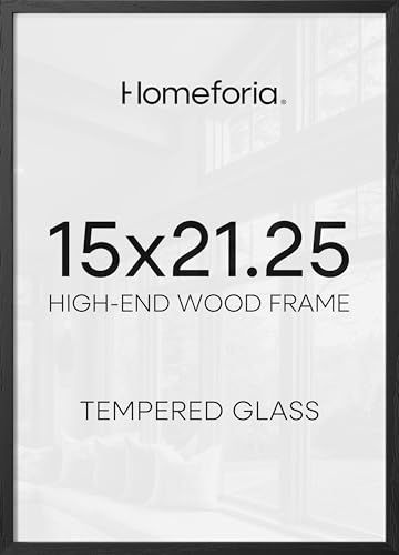 Image of Homeforia 15x21.25 Black Wood Puzzle Frame, High End Oak 15 x 21.25 Frames without Mat, Wooden 21.25x15 Thin Hanging Picture Frame for Wall, 15by21.25 Poster Frames, Tempered Glass, Wall Kit, Set of 1