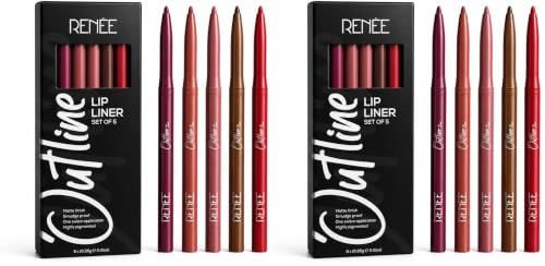 Image of RENEE Outline Lip Liner - Combo of 5 with Built-in Sharpener l Long Lasting l Smudge Proof l Smooth Matte Finish l Rich Color Payoff l One Swipe Application l Ultimate Precision l Easy to Glide