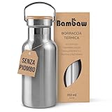 borraccia legno ww2 DESIGN MINIMALISTA: borraccia termica in acciaio inox e tappo in bambù. Il metallo è privo di vernici, per assicurare durabilità e resistenza ai graffi. Il design basico rende la bottiglia termica ideale da portare con te al lavoro, durante le tue escursioni, mentre fai sport, quando sei in viaggio o durante le tue attività quotidiane.
