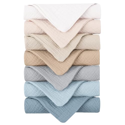 Konssy 7-Pack Ultra Soft Muslin Cotton Face Wash Cloths, Reusable Absorbent Washcloths for Sensitive Skin, Lightweight Facial Makeup Remover Towels for Women (11 x 11 Inch)