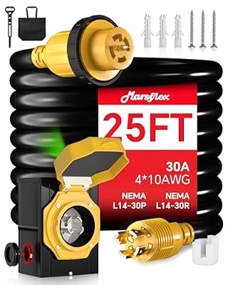 Marsflex 30 Amp 25FT Generator Cord and Power Inlet Box, 14-30P / L14-30R