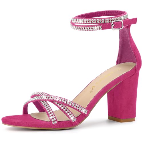 Sandales à talons épais Allegra K en rose vif avec lanières strass pointure 39 EU