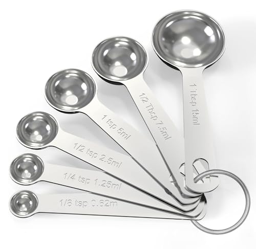 Measuring Spoons Set 6 Pcs Heavy Duty Stainless Steel Measuring Spoons Tablespoon Teaspoon for Dry or Liquid Ingredients for Coffee/Baking or Cooking Ingredients Measuring