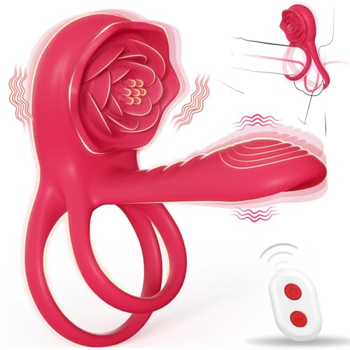 Huzoomtoyz Anillo vibrador para el pene, juguete sexual para hombres, anillo de cockring con vibrador de rosa, estimulador del clítoris, juguetes sexuales con 9 modos de vibración, juguete sexual para