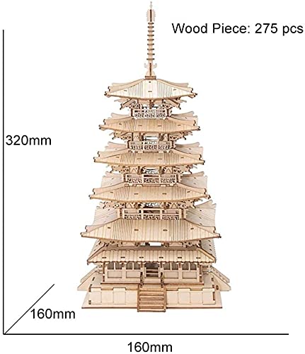 Rolife 3D Wooden Puzzles Temple Building Kit - 275Pcs Japanese Five-Storied Pagoda 13" Model Craft Kits For Adults/Boys/Girls #TOP5