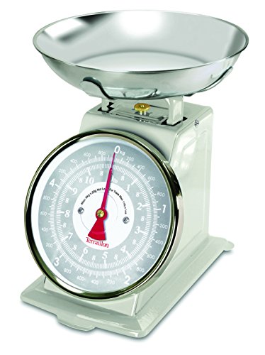Terraillon Kitchen Scales, Manual Tare, Large Dual Dial, Stainless Steel Bowl, 5 kg Capacity, TRAD 500 Dual Dial, Cream