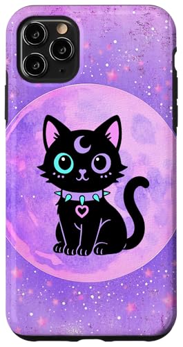 Black Cat Pink Witchy Cat Kawaii Pastel Goth Cat Moon Purple �X�}�z�P�[�X iPhone 11 Pro Max �p