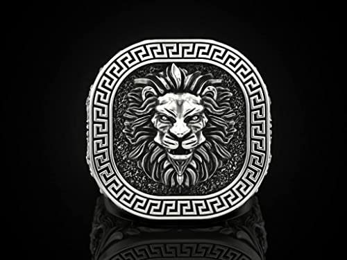 Ssjewel Handmade Lion Signet Ring Sterling Silver Lion Animal Ring Silver Oxidase Leo Zodiac Sign Ring Signet Ring Lion Jewelry Silver Animal Men Ring #TOP5