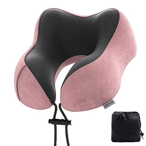 Priksia Nackenkissen Flugzeug, Auto Travel Pillow 100% Memory Foam Nackenkissen Stützkissen,Geeignet für Flugzeuge, Züge, Autos, Büros und Häuser (Rosa)