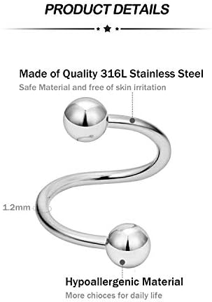 Longita Tragus Earrings Stud Stainless Steel 16G Butterfly Snake Helix Piercing Jewellery for Women Conch Earring Bar 6MM
