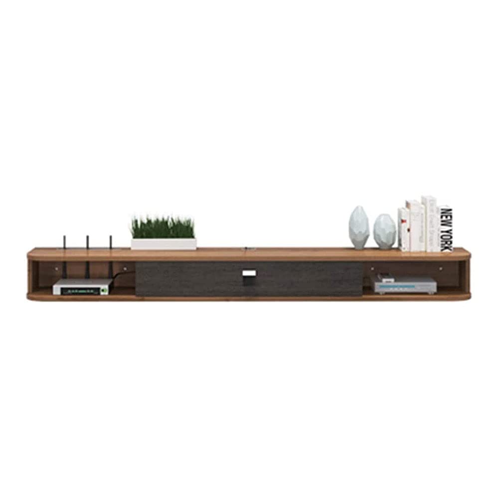 Mobiletto mobile per TV mobile Console multimediale fissata al muro, supporto per TV galleggiante in legno massello Unità di intrattenimento per montaggio a parete salvaspazio per soggiorno, camera da