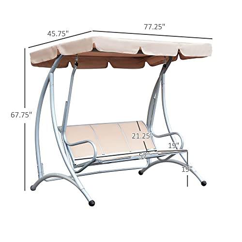 Outsunny 3-Seat Outdoor Porch Swing Chair, Patio Swing Glider With Adjustable Canopy, Breathable Seat, And Steel Frame For Garden, Poolside, Backyard, Beige #TOP2