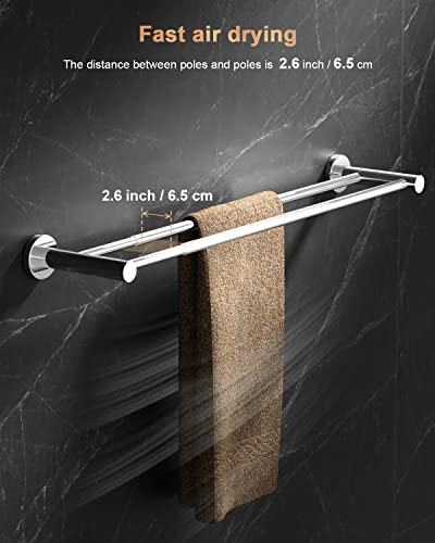 Adjustable 23.6 To 42 Inch Double Bath Towel Bar, Zuext Polish Chrome Finished Stainless Steel Towel Holder,Wall Mount Expandable Hand Towel Rod For Bathroom Kitchen Washroom,1" Tube Towel Rail Racks #TOP3