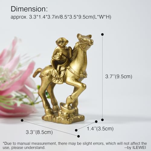 Estatua de Mono Feng Shui Montando Caballo en Bronce miniatura 2