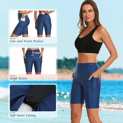 Image of HODOSPORTS Women's 3'' /5'' /7'' /9'' /12'' Swim Board Shorts UPF50+ High Waisted Quick Dry Swimsuit Bottoms with Pockets Liner