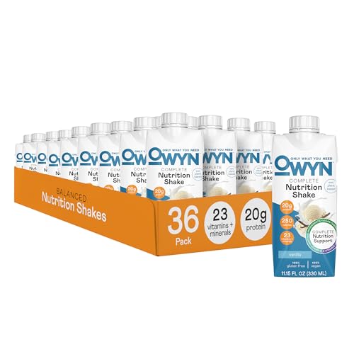 OWYN Only What You Need Vegan Complete Nutrition Protein Shake, 20g plant based protein, 23 Vitamins Minerals, Nutritional Shake, Gluten, Soy, and Tree Nut-Free (Vanilla, 36 pack) -  9832