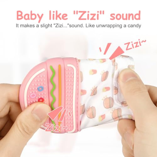 Image of 2Pack Silicone Teething Mitt, Hamburger Baby Teething Toy for 0-6 6-12 Months, Food Grade Silicone Infant Teething Mitten, BPA-Free Baby Chew Toys for Pain Relief, Sucking Needs