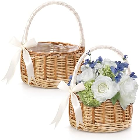 Lyellfe Wicker Flower Girl Baskets Cover
