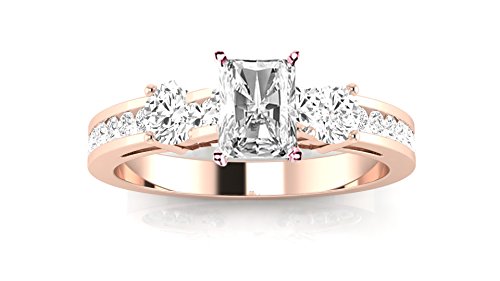 Houston Diamond District 3.75 Carat LAB GROWN DIAMOND Channel Set 3 Three Stone Princess Cut Diamond Engagement Ring (E-F Color VS2-SI1 Clarity 3 Ct Center) 14K Rose Gold Radiant Shape Size-4.5