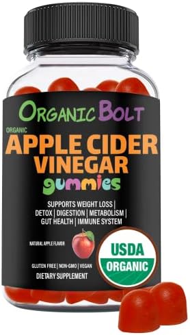OrganicBolt USDA Organic Apple Cider Vinegar Gummies Apple Cider Vinegar with Mother | Digestive, Immune, Heart Health | Vegan, Gluten-Free | 30 Servings