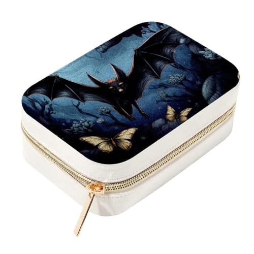 Joyero portátil de viaje con diseño de murciélago y compartimentos para anillos y collares 2