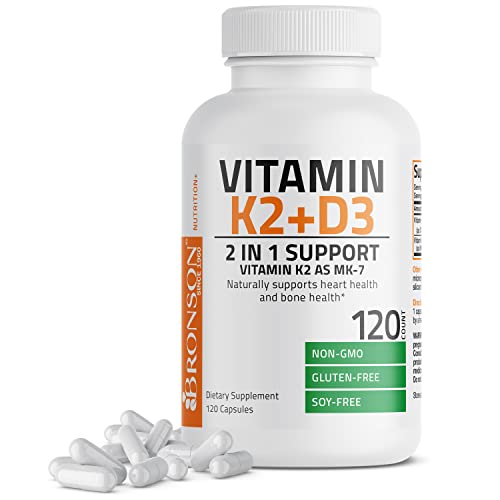 Bronson Vitamin K2 (Mk7) With D3 Supplement Non-Gmo Formula 5000 Iu Vitamin D3 & 90 Mcg Vitamin K2 Mk-7 Easy To Swallow Vitamin D & K Complex, 120 Capsules #TOP4