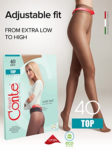 Conte Tights Sheer To Waist Hipster Low-Rise Pantyhose With Adjustable Belt, Top 40 Den, Tan (Bronz), Small #TOP1