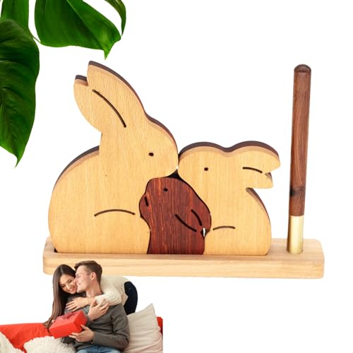 木製バニーパズル、動物木製パズル - 動物木製パズルかわいいウサギのパズルと木製の装飾 3 個 -3つのパーソナライズされた木製ウサギのパズル、ウサギのペンホルダー材料パッケージ、木製のかわいい教育科学と教育木材ワークショップ、親子交際の手作りチームビルディングギフト ウサギのペンホルダー装飾、ウサギのデスク装飾、ペンとベース付きのかわいい動物パズル