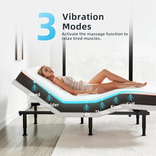 Image of Queen Adjustable Bed Base Frame, Massage & Wireless Remote, Dual USB Ports,Ergonomic Upholstered Bed Frame, Lift Motor, Under Bed Lighting, Independent Head and Foot Tilt