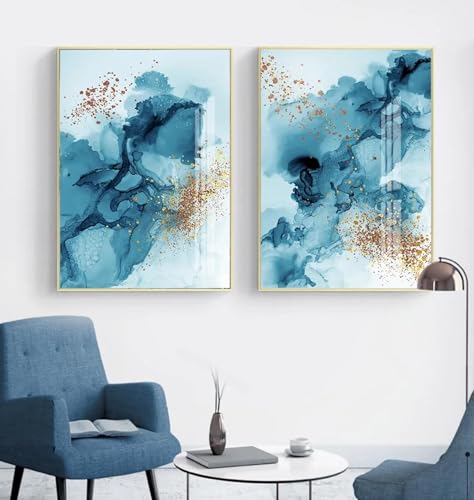 Décoration intérieure de la maison : grand triptyque bleu abstrait