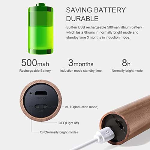 Landgoo Motion Sensor Night Lights Magnet Body Sensor Hallway, Rechargeable Led Light Portable Stairway, Wooden Wall Sconce Battery Powered Cabinet Lights(Walnut Wood 1Pc) #TOP6