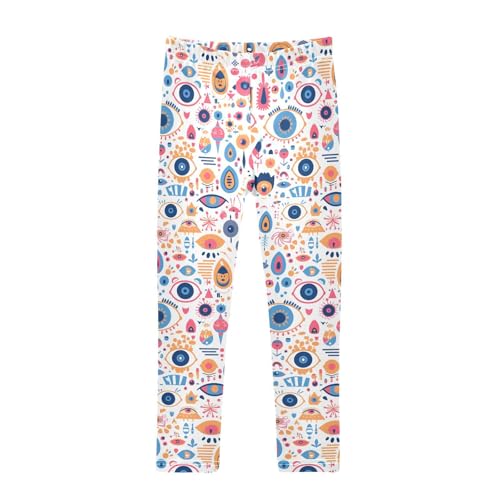 KLL Abstract Evil Eye White Toddler Girl Cotton Pants Stretchy High Waisted Leg Yoga Pants Gym