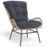 COSTWAY PE Rattan Garden Chair, Outdoor Armchair Wicker Lounge Chairs with Soft Cushion, Heavy Duty Metal Frame Patio Dining Chair for Backyard, Porch, Balcony & Living Room (Gray)
