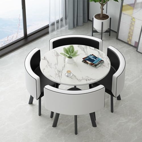 DLAZUM Conjunto de recepción y Mesa de conferencias Redonda Moderna, 1 Mesa y 4 sillas de Piel sintética, 80 cm Rosa, Ideal para Oficina y Cocina., Black and White-One Size
