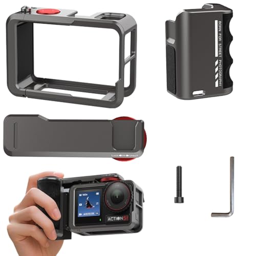 DJI Osmo Action 5 Pro/ACTION 4/ACTION 3 対応 カメラケージ キット アルミニウム合金 ハンドル マウント グリップホルダー シャッターボタン付, コールドシュー溝付き、1/4ネジ穴付き 取り付けが簡単で、持ち運びに便