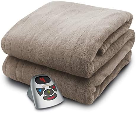 Biddeford Blankets Micro Plush Electric Heated Blanket with Digital Controller, Twin, Taupe