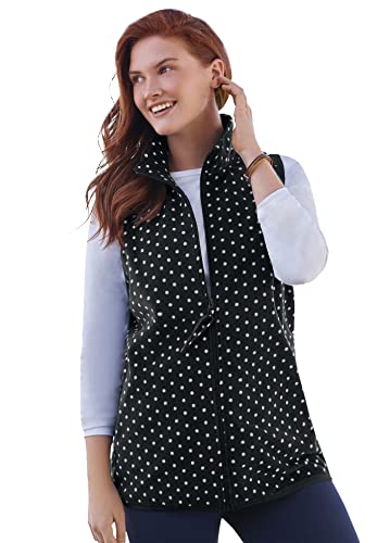 Woman Within Women's Plus Size Zip-Front Microfleece Vest - 2X, Black White Dot #TOP9